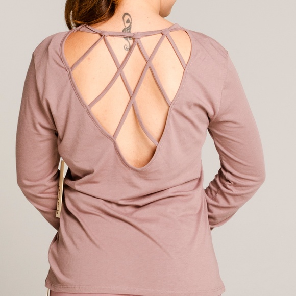 MAUVE LONG SLEEVE STRAP BACK CUTOUT TOP - Picture 7 of 8